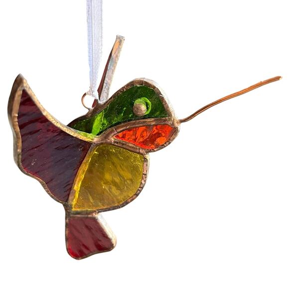 Handmade Vintage Stained Glass Hummingbird  Sun Catcher Hanging OOAK Folkart - Picture 1 of 8